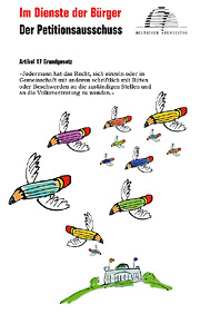 Bild: Beispielseite mit fliegenden Stiften zum Petitionsausschuss