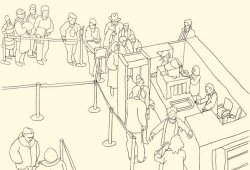 Zeichnung 'Besucherkontrolle' von Matthias Beckmann