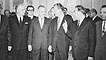 Willy Brandt besucht die Sowjetunion: Empfang im Kreml (v.l.): Der Bundesminister des Auswärtigen, Walter Scheel, der sowjetische Ministerpräsident Alexej Kossygin, Bundeskanzler Willy Brandt und der Parteichef der KPdSU, Leonid Breschnew.