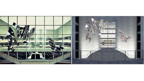 „Kosmos 70“, 1963-69. Die Skulptur hing von 1970 bis 1994 im Westfoyer des Reichstagsgebäudes/Die künftige Hängung im Marie-Elisabeth-Lüders-Haus