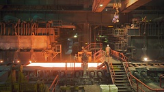 Arbeiter an einem Warmband Walzwerk im Stahlwerk Duisburg der ThyssenKrupp AG