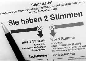 Stimmzettel für die Bundestagswahl 1998.