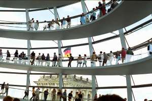 people walking down the cupola of the german Reichstag