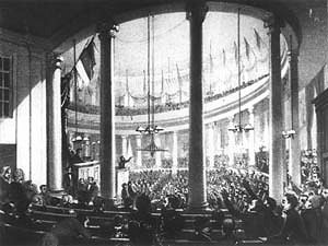 Blick in den Versammlungssaal der Nationalversammlung in der Paulskirche zu Frankfurt 1848