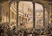 Bild: Zeitgenössischer Stich vom Plenum der Nationalversammlung 1848.
