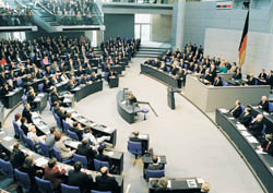 Der Plenarsaal des deutschen Bundestages in Berlin.