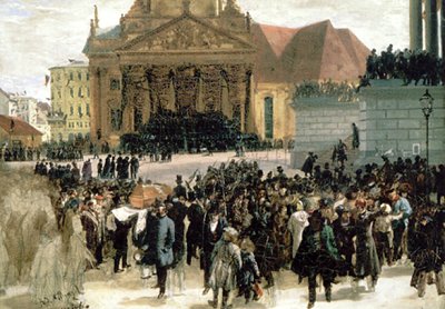 Aufbahrung der Märzgefallenen. Gemälde von Adolph Menzel, 1848