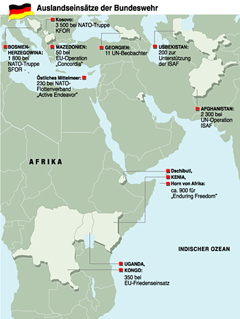 Karte: Auslandseinsätze der Bundeswehr