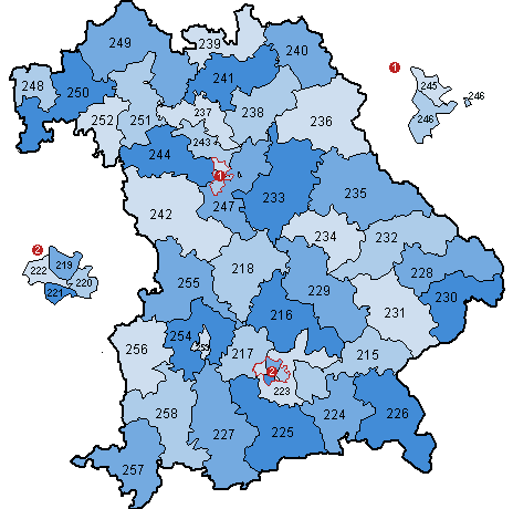 15. Wahlperiode: Wahlkreise in Bayern