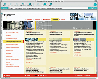 Screenshot der Website des Bundesministeriums der Justiz