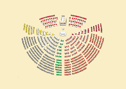 Die Sitzverteilung im 14. Deutschen Bundestag (669 Abgeordnete).
