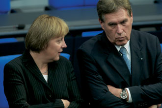 Die Führung der CDU/CSU-Fraktion, Angela Merkel (CDU) und Michael Glos (CSU).