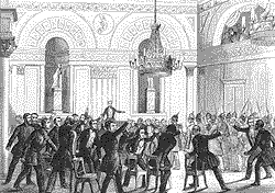 Die Aufhebung der preußischen konstituierenden Nationalversammlung im Mielentz'schen Saale in Berlin am 14. November 1848