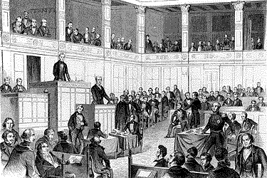 Sitzung der ersten Kammer des preußischen Landtags im April 1849, Zeitgenössischer Holzstich