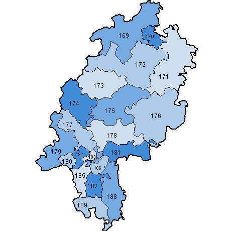15. Wahlperiode: Wahlkreise in Hessen