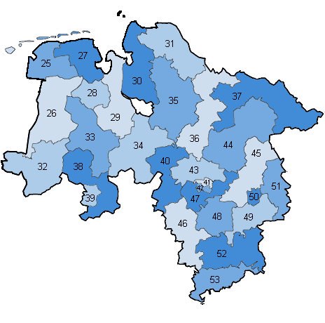 16. Wahlperiode: Wahlkreise in Niedersachsen