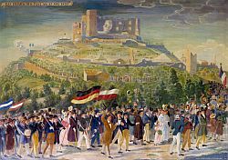 Hambacher Fest, 27.-30.Mai 1832: Aquarell von Boehn nach zeitgenoessischem Holzstich