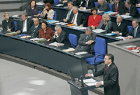 Die Regierungsbank im Bundestag