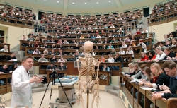 Im Hörsaal sitzen Studenten in einer Vorlesung.