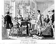 Zeichnung: Mitglieder des Bundestages von 1815 an einem Tisch