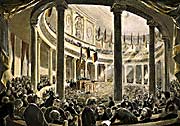 Zeichnung: Vollbesetzte Sitzung der Nationalversammlung von 1848.
