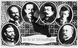 Fotomontage, Postkarte: Rat der Volksbeauftragten, 10.11.1918, Klick vergrößert Bild