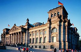 View of the west portal of the Reichstag Building in Berlin