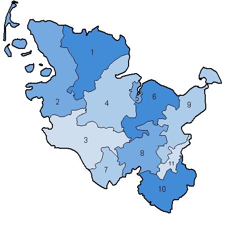 15. Wahlperiode: Wahlkreise in Schleswig-Holstein