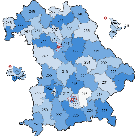 16. Wahlperiode: Wahlkreise in Bayern