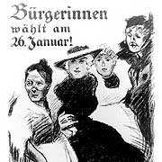 Bild: Wahlplakat mit 4 Frauen und Text: Bürgerinnen wählt am 26. Januar!