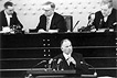 Eugen Gerstenmaier spricht für die Regierungskoalition in der außenpolitischen Debatte des Bundestages am 25. März 1958