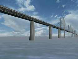 Auf der FDJV-Computergrafik ist ein möglicher Entwurf einer Brücke über den Fehmarnbelt zu sehen, der Meerenge zwischen der schleswig- holsteinischen Ostsee-Insel Fehmarn und der dänischen Insel Lolland.