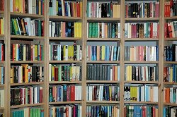 Bücherregal mit Büchern in einer Bibliothek.