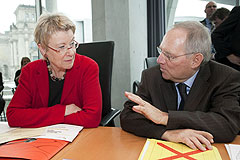 Sitzung des Haushaltsausschusses mit der Vorsitzenden Petra Merkel (SPD) und Bundesfinanzminister Wolfgang Schäuble (CDU)