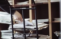 A newspaper rack in the Press Documentation Division