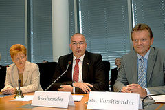 Bundestagsvizeprsidentin Petra Pau (Die Linke), der Vorsitzende Axel E. Fischer (CDU/CSU) und der stellvertretende Vorsitzende Martin Drmann (SPD)