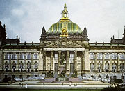 Bild: Das Reichstagsgebäude mit der Kuppel um 1900 in Frontansicht.