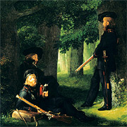 Bild: Gemälde mit drei rastenden Lützower Jägern