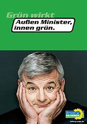 Bild: Joschka Fischer und Text: Außen Minister, innen grün. Bündnis 90 / Die Grünen.