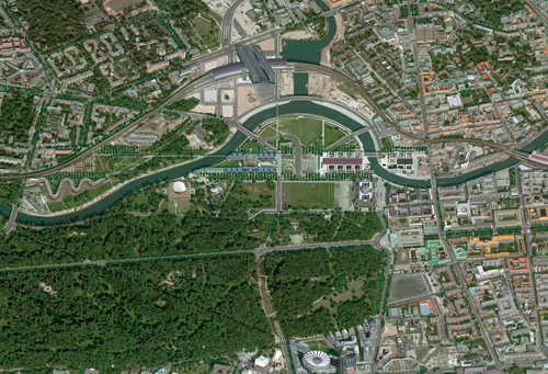 Senkrechtes Luftbild des Spreebogens in Berlin-Mitte
