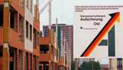 1995, Gewerbegebiet im Berliner Bezirk Marzahn mit Plakat „Aufschwung Ost”