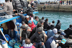 Flüchtlinge bei der Ankunft auf Lampedusa