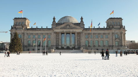 Reichstag building in winterly landscape