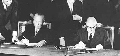 Le 22 janvier 1963 : le chancelier allemand Konrad Adenauer et le président de la République Charles de Gaulle