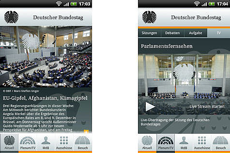 Startseite der App