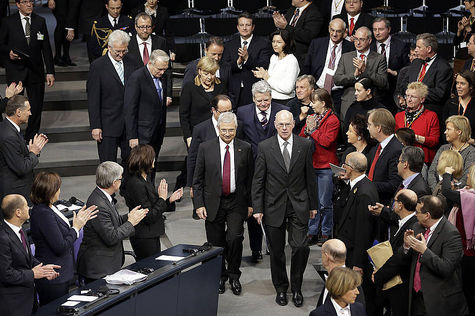Claude Bartolone, Norbert Lammert, François Hollande, Angela Merkel, Joachim Gauck