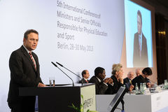 Bundesinnenminister Friedrich auf der Weltsportministerkonferenz in Berlin