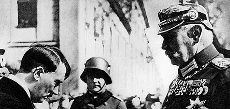 Photographic record of the "Day of Potsdam": Chancellor Adolf Hitler greets Paul von Hindenburg, President of the Reich, on 21 March 1933