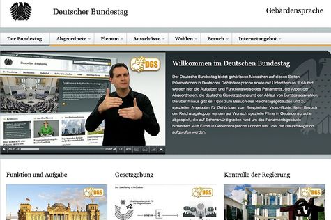 Die Startseite des Internetauftritts des Bundestages für gehörlose Menschen
