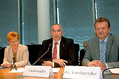 Bundestagsvizepräsidentin Petra Pau (Die Linke), der Vorsitzende Axel E. Fischer (CDU/CSU) und der stellvertretende Vorsitzende Martin Dörmann (SPD)